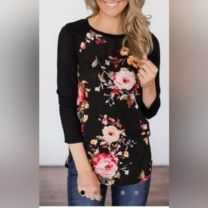First Look Floral 3/4 Sleeve Basball Top Size L